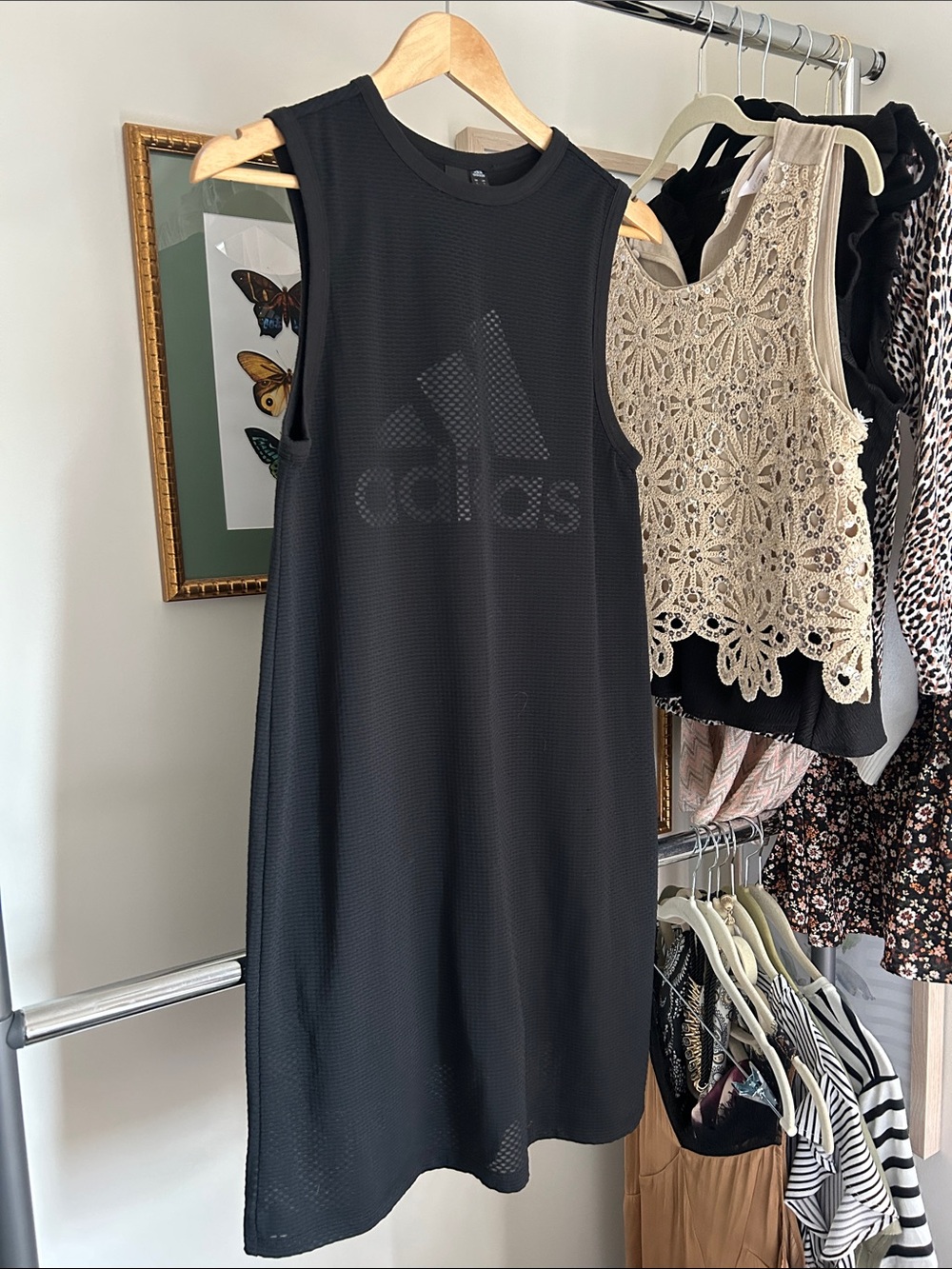 Adidas S Black Sleeveless Mesh lined sporty fun logo Dress